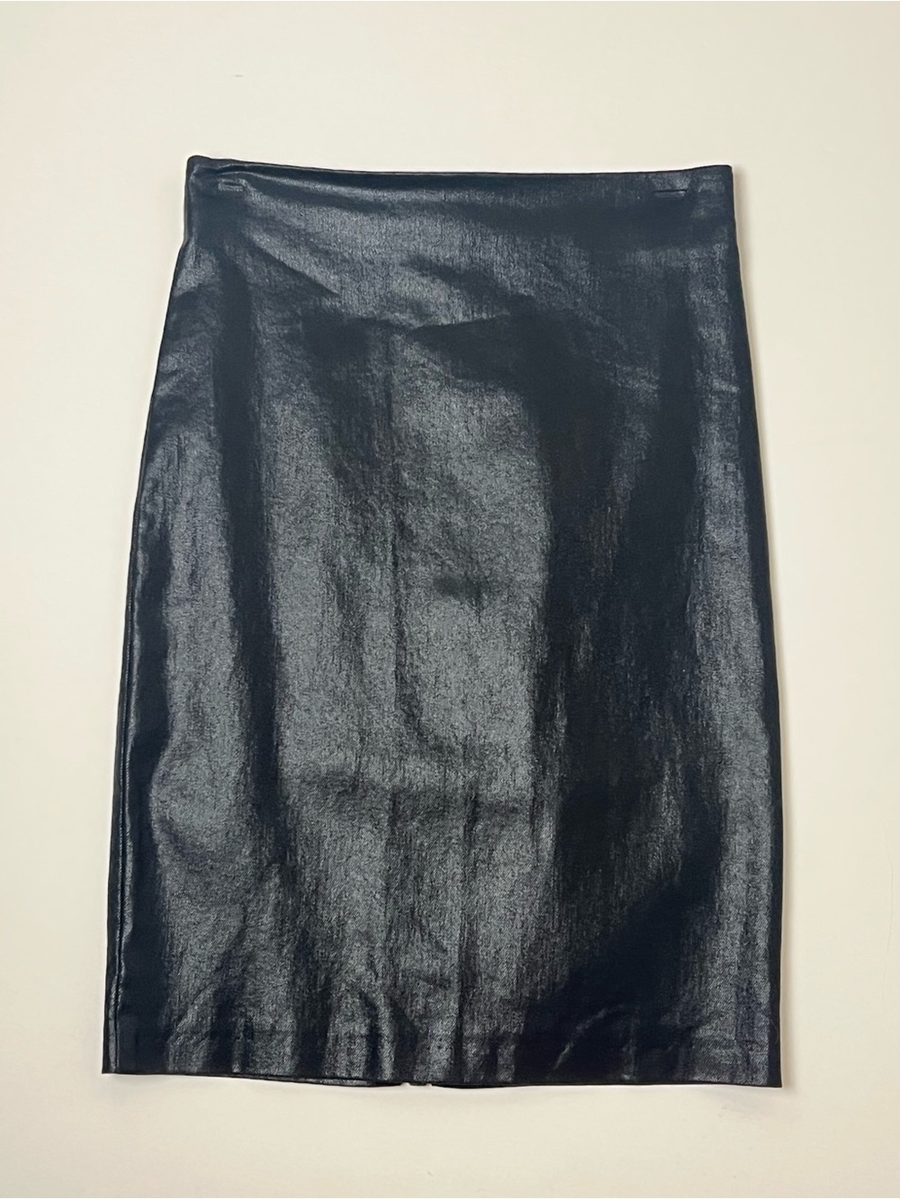 AllSaints Black Coated Denim Pencil Skirt